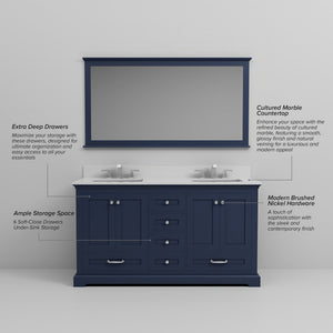 English Elm Navy Double Bath Vanity 60" W x 22" D with Cultured Marble Top, Chrome Faucet, 58" Mirror, Durable Finish B2731S01011