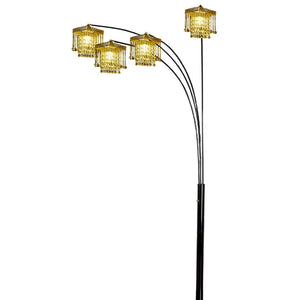 English Elm 84" Tall Floor Lamp With Black Finish, Crystal Chandelier Design & Dimmer For Elegant Ambiance B072116044