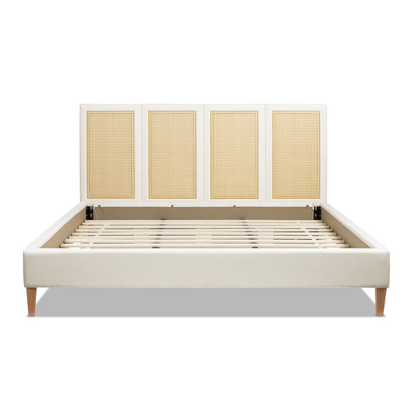 English Elm Jennifer Taylor Home - Toscana King Platform Bed - Elegant Upholstered Cane Back Design In Antique White For Versatile Style B2719P385737