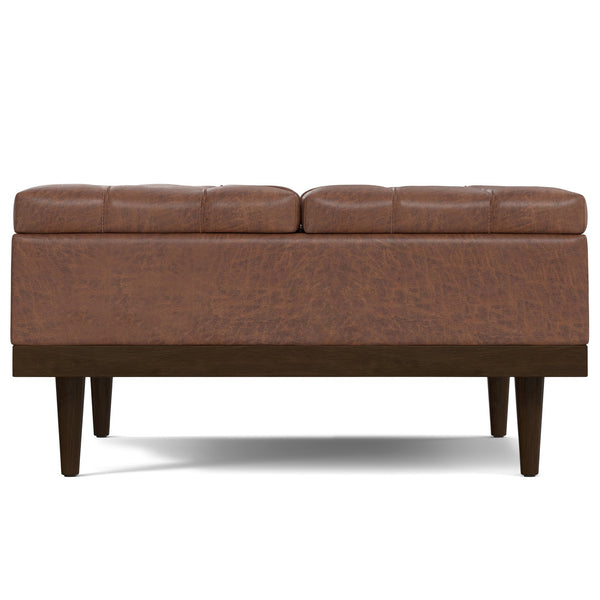 English Elm Mariah Upholstered Lift-Top Storage Ottoman with Split Top, Tufted Vegan Leather, Walnut Base (37.4") Brown B136P252682