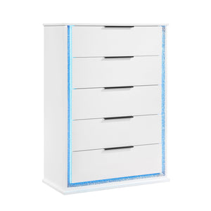 English Elm Contemporary Glam White Vertical Dresser with Led Lighting and Silver Trim for Bedroom B011P458601