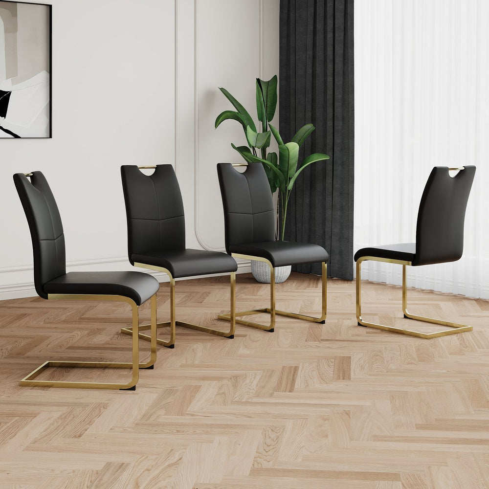 English Elm Modern Faux Leather Dining Side Chairs with Chrome Legs Ergonomic Set of 2 Black+Gold W210127294