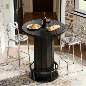 English Elm Stylish Round Coffee Table with Engineered Wood Top and Open Metal Base for Living Rooms Black T3971P452852
