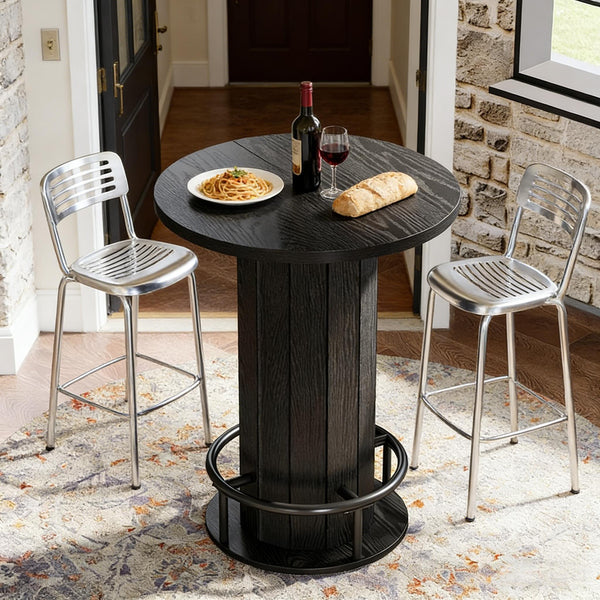 English Elm Stylish Round Coffee Table with Engineered Wood Top and Open Metal Base for Living Rooms Black T3971P452852
