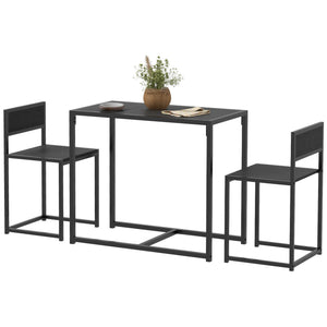 English Elm Homcom Industrial 3 Piece Dining Set Steel Legs Mdf Top Compact Kitchen Seating Black W2225P229082