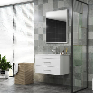 English Elm 32-Inch Wall-Mounted Bathroom Vanity - Modern Glossy White Design With Soft-Close Drawers & Sink W3151S00004
