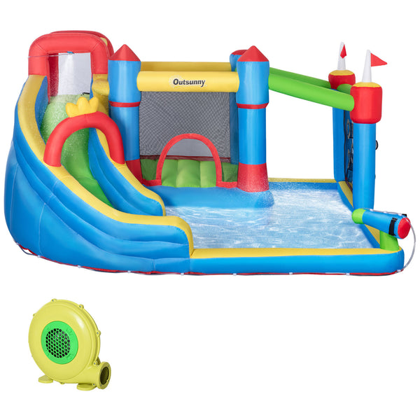 English Elm Outsunny 6in1 Inflatable Kids Water Park with Slide Climbing Wall and Bounce Zone W2225P217315