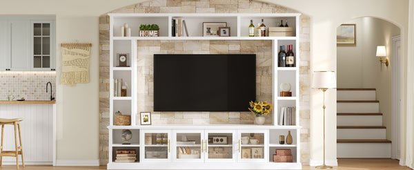 English Elm Entertainment Wall Unit with Glass Doors Open Shelving Mdf Living Room Storage White N710S688100K