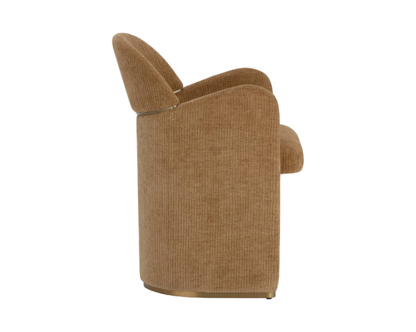 Sunpan SNOWDEN Dining Armchair - Bold Art-Deco Design in Textured Opera Butterscotch with Gold Accents 112557