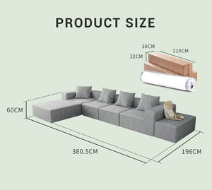 English Elm Modular Cloud Sectional Sofa with Corduroy Upholstery and Two Ottomans for Living Room W3341S00002