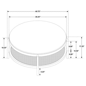 English Elm Benson Round Coffee Table with Rattan Shelf Brass Legs and Bold Matte Finish Sand B062P440110