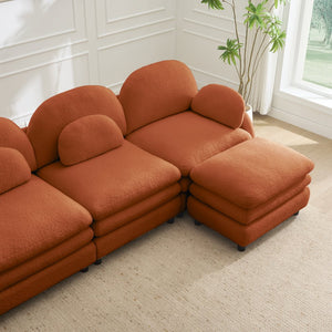 English Elm Teddy Fleece Curved Loveseat Modular Two Seater Sofa with Cloud Soft Double Layer Cushions Orange W5656S00091