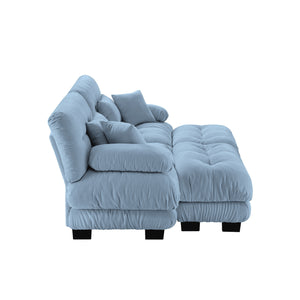 English Elm Cloud Comfort Sleeper Sofa - Elegant Chenille 2-Seater With Lumbar & Throw Pillows, 2 Ottomans W714S01081
