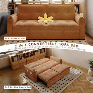 English Elm SOMNUS Convertible Sofa Bed with Corduroy Upholstery, Space-Saving 2-in-1 Design, Durable Steel Frame Orange W3820S00012