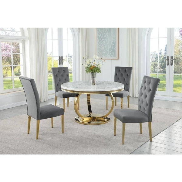 English Elm Modern Velvet Dining Chair Set Of 2 - Tufted Gray Upholstery With Gold Finish Legs For Glam Style B011P353090