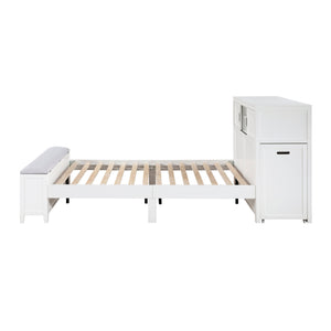 English Elm Gray Full Platform Bed with Bookcase Headboard Fold Out Desk Drawers and Footboard Bench White B011S02326