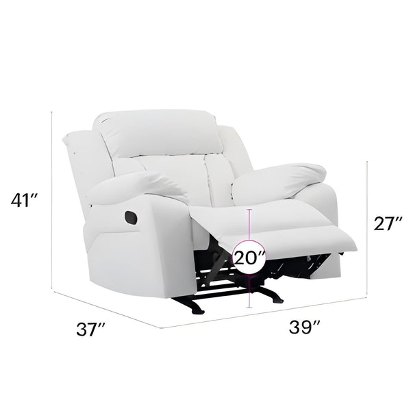 English Elm Elegant PU Recliner Chair with Padded Arms and Compact 41"H x 38"W x 37"D Comfort for Small Spaces White 26 L x 39 W x 30 H B078108394