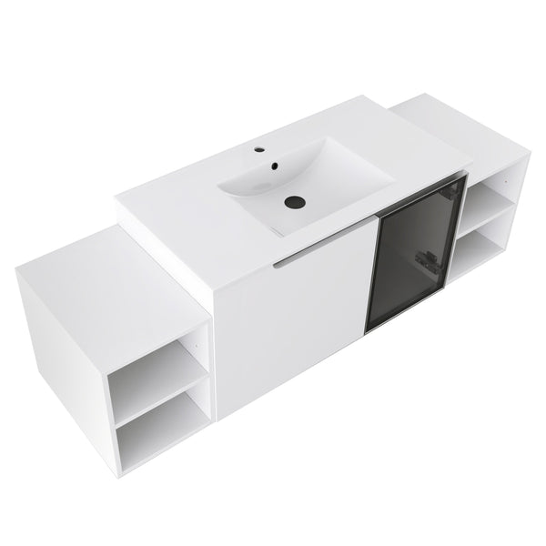 English Elm 60" Freestanding Double Sink Bathroom Vanity with Soft-close Doors and Three Drawers W999S00531