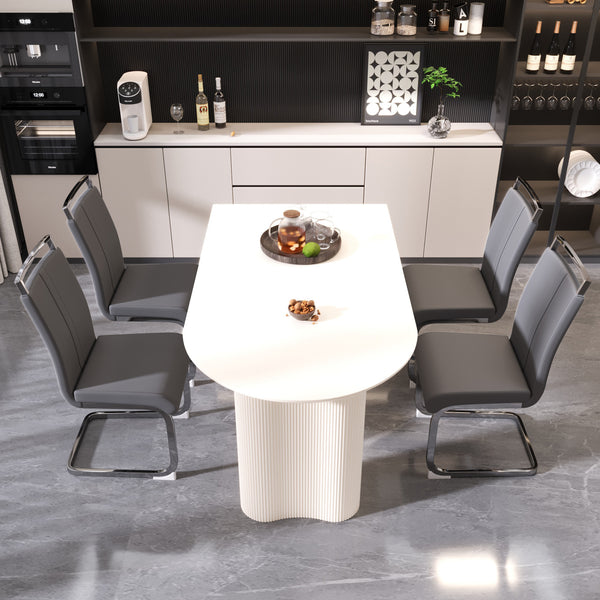 English Elm 63 Modern Medieval Cream Mdf Dining Table & 4 Pu Armless Chairs Set - Stylish & Durable Design For Home W2189S00431
