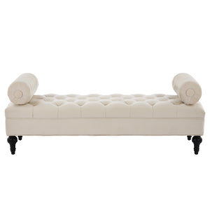 English Elm Modern Tufted Velvet Bench with Gourd Legs and Pillows for Bedroom Entryway Beige N761P335807W