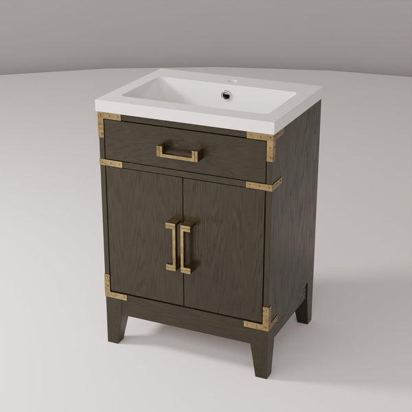 English Elm Brown Oak Single Bath Vanity 24" W x 18" D with Durable Acrylic Top, Soft-Close Door, Spacious Storage B2731P259741