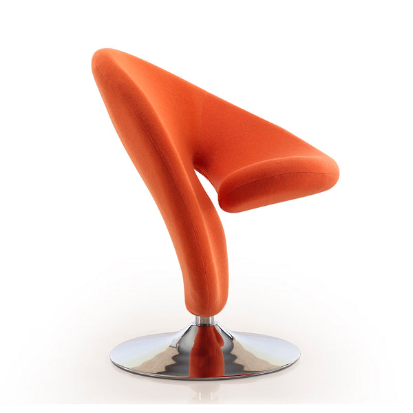 English Elm Curl Wool Blend Swivel Lounge Chair with Polished Chrome Base, 360° Rotation, Plush High-Density Foam Comfort Orange B365P397968