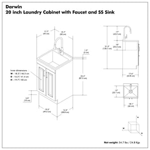 English Elm Darwin Stainless Steel Utility Sink with Shaker Cabinet for Laundry and Garage B136P427213