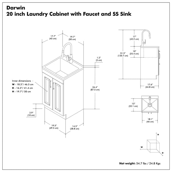 English Elm Darwin Stainless Steel Utility Sink with Shaker Cabinet for Laundry and Garage B136P427213
