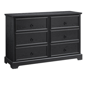 English Elm Modern 6-Drawer Chest of Drawers for Bedroom — Spacious Wooden Dresser with Smooth Glide Drawers, Elegant Patterned Top Black W2275P224406