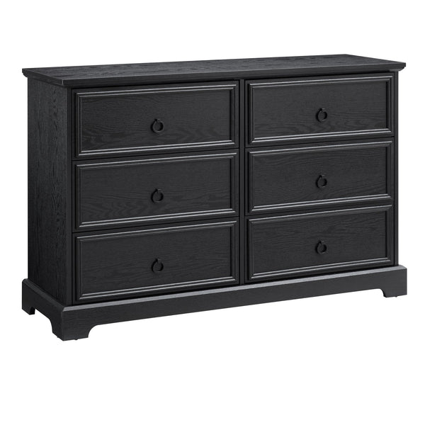 English Elm Modern 6-Drawer Chest of Drawers for Bedroom — Spacious Wooden Dresser with Smooth Glide Drawers, Elegant Patterned Top Black W2275P224406