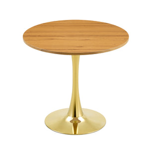 English Elm Round Faux Marble Tulip Pedestal Dining Table Mid Century Modern for Small Bistro Spaces Gold,Wood W2920P401552