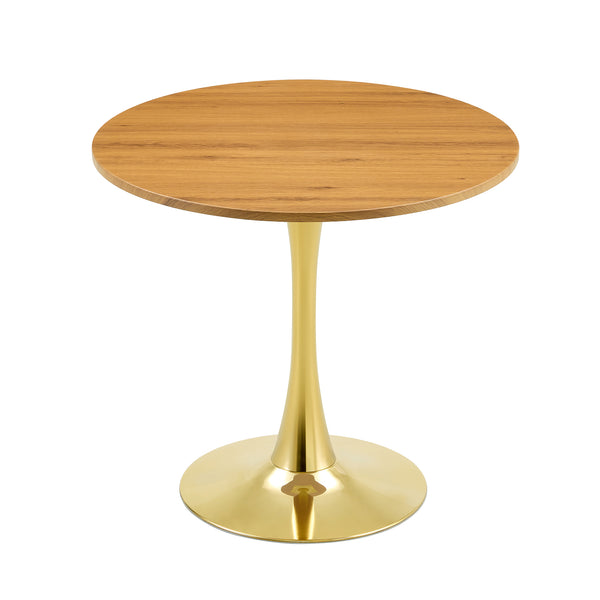 English Elm Round Faux Marble Tulip Pedestal Dining Table Mid Century Modern for Small Bistro Spaces Gold,Wood W2920P401552
