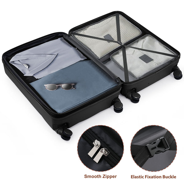 English Elm Luggage Set of 3 Abs Hard Shell Suitcases with Spinner Wheels and Built in Cup Holder Black N726P296016A