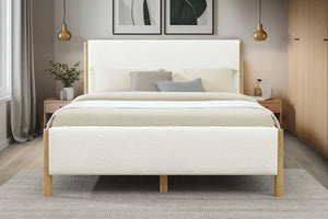 English Elm Christopher Knight Home® - Modern White Boucle Upholstered Bed – Stylish Queen Size With Natural Rubberwood Legs For Comfort N769P266445Q