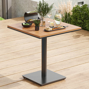 English Elm Patio Square Outdoor Table with Wood-Look Plastic Top, Khaki, Weatherproof Powder-Coated Steel Legs T3623P409869