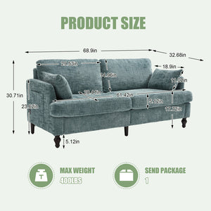 English Elm Modern chenille 2-seater sofa with LED lighting, USB charging, storage pocket, sturdy wood legs Lake Blue W395P318545