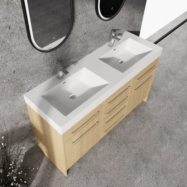 English Elm 60" Freestanding Bathroom Vanity With Double Sink, Soft-Close Doors & Drawers In Original Oak Finish P1 W1972P315232-GIGA