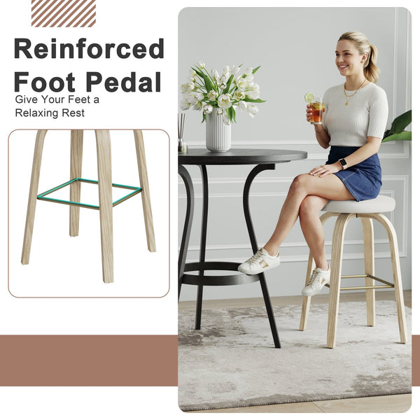 English Elm Swivel Backless Counter Stools Set of 2 with Fabric Seat Bentwood Legs Mid-century Modern Beige W3107P446882