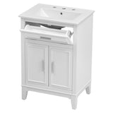 English Elm 24" Bathroom Vanity With Sink, Bathroom Vanity Cabinet With One Flip Drawer and Doors, Solid Wood and Mdf, White