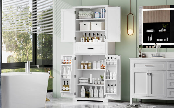 English Elm Christopher Knight Home® - Bathroom Storage Cabinet with Doors Drawer and Adjustable Shelves — MDF Build, Anti-Tip Safety, Modern Appeal White N759P241667K