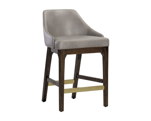 Sunpan Kace Mid-Century Counter Stool with Solid Rubberwood Legs and Stylish Brass Stainless Steel Stretchers Bravo Metal
