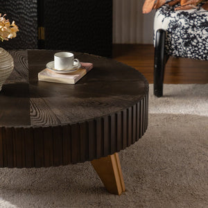 English Elm 35.4 Modern Round Retro Coffee Table with Solid Wood & MDF, Sturdy 110lb Capacity, Stylish Centerpiece Brown W757P241082