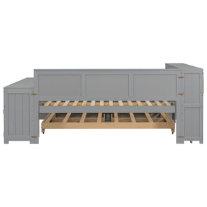 English Elm Full Size Pine Wood Platform Daybed with Led Headboard Desk Storage and Charging Gray N7090000475E-1