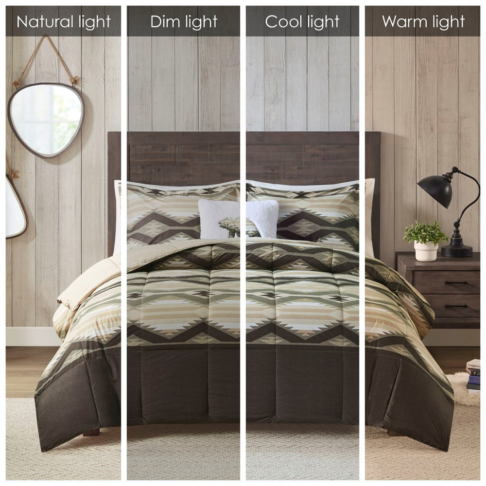 English Elm King Southwest-Inspired Comforter Set With Sherpa Bear Pillow – Cozy Lodge Style & Easy Care! B035P148498