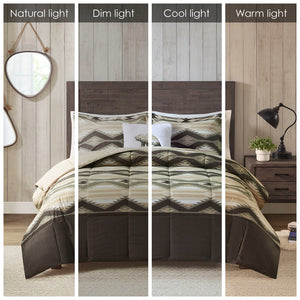 English Elm King Southwest-Inspired Comforter Set With Sherpa Bear Pillow – Cozy Lodge Style & Easy Care! B035P148498