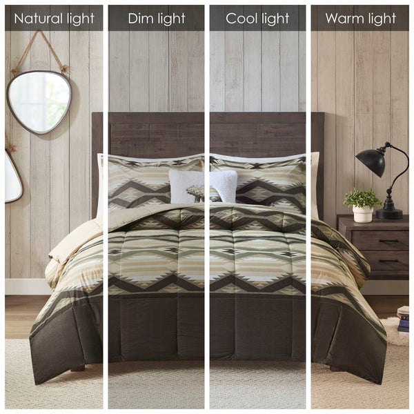 English Elm King Southwest-Inspired Comforter Set With Sherpa Bear Pillow – Cozy Lodge Style & Easy Care! B035P148498