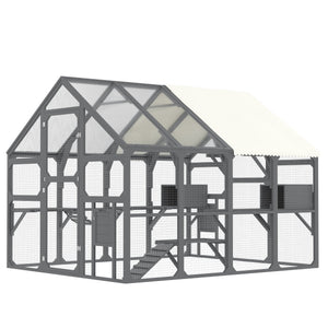 English Elm Large Walk-in Pine Catio Multi-cat Enclosure with Seven Platforms and Weatherproof Roof N704G201613E