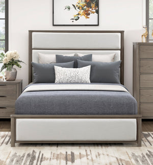 English Elm 1pc Eastern King Panel Bed Chenille Upholstered Headboard Light Gray Wood Frame B011S02231