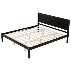 English Elm Platform King Bed Solid Pine Panel Headboard Wood Slat Base Modern Bedroom Frame Espresso N709P425341P