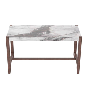 English Elm 5-Piece Faux Marble Counter Height Dining Set — 4 Upholstered Stools, Space-Saving Mid-Century Modern for Kitchen N752S011086A